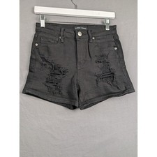 Almost Famous Black Distressed Denim Shorts Size 3 High Rise Ripped Summer