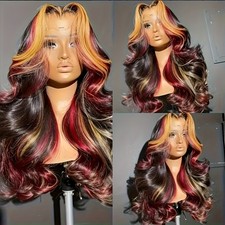 Blonde Red Highlight Mixed Color Synthetic Lace Front Wigs Body Wave Women Party