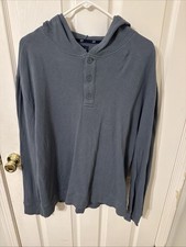 Gap Mens Waffle Henley Hoodie Shirt Long Sleeve Pullover Blue XL