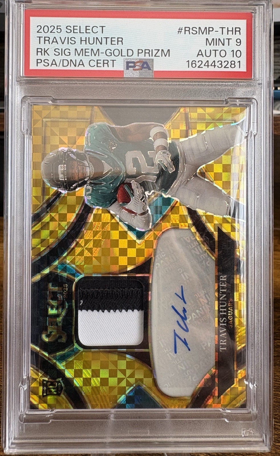 RSMP-THR Travis Hunter 2025 Panini Select Gold Prizm  4/10 PSA 9 Auto 10