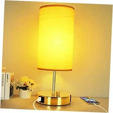 Fully Dimmable Bedside Table Lamp with USB A+C Charging Ports & AC Outlet, 