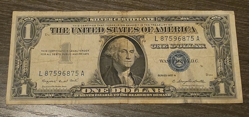 1957A $1 Silver Certificate Banknote Blue Seal Serial L87596875A