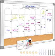 Upgraded Monthly Calendar Dry Erase White Board Cork Bulletin Board 13" x 1...