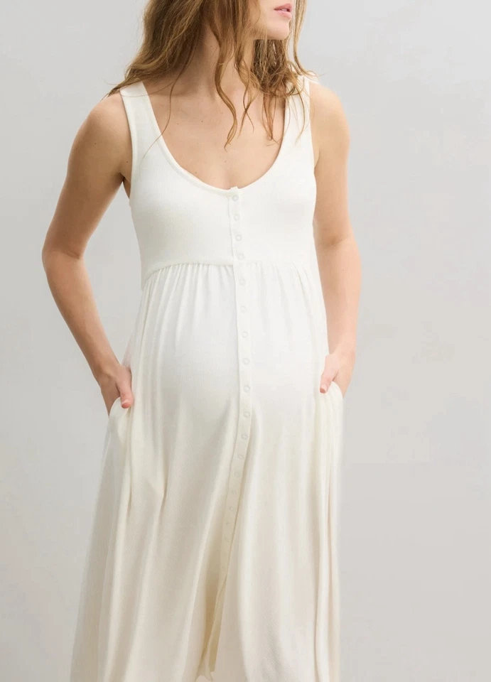Hatch White Rib Button Front Tank Maxi Nursing Maternity Dress Size 1 - Image 2 of 4