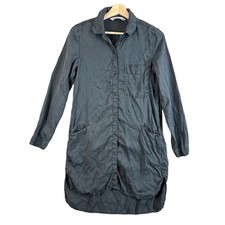 Zara Basic Slate Gray Shirt Dress XS Extra Small High Low Shirttail Hem