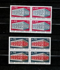 FRENCH ANDORRA 1969 Europa set of 2 IN BLOCKS OF 4 SG F214-F215 MNH** CV £128.00