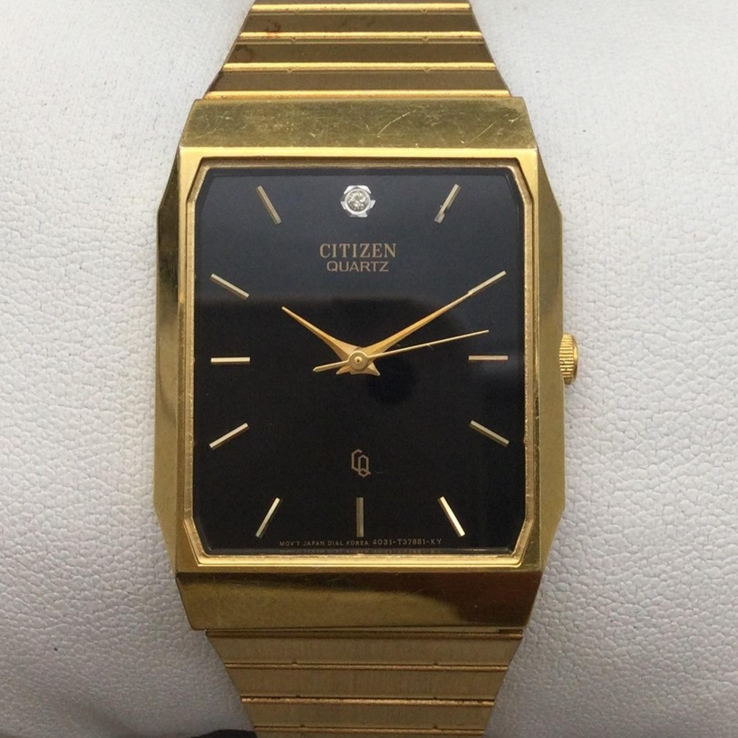 Vintage Citizen CQ Watch Men 26mm Gold Tone Black Dial 4031-912217