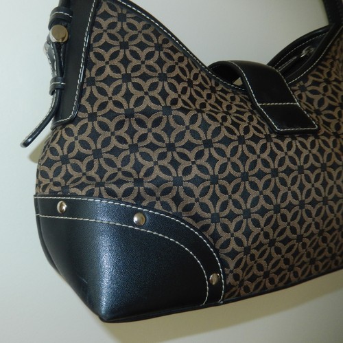 Relic Black w/muted gold pattern Faux Leather Fabric Purse Shoulder Hobo Bag - Picture 3 of 14
