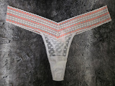Victoria's Secret Sheer Mesh White Pink Heart Thong Panty Size M