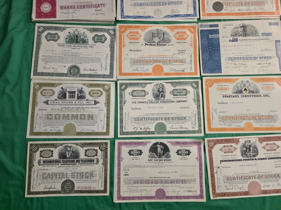 Lote de 10 certificados de stock cancelados al azar regalo vintage efímero Scripophily Foto 4 de 4
