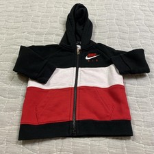 Nike Air Jacket Boys 9-12 Months Black Red Colorblock Fleece Hooded Full Zip