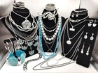 25 Vtg Pcs, Silvers/Blues/Rhinestones, 2 Signed - Crown Trifari, WHBM, Lot#630