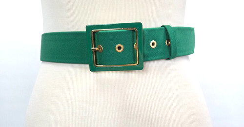 Escada Dark Green Belt With Goldtone Buckle Accents & Buckle 34 Luxury Vintage