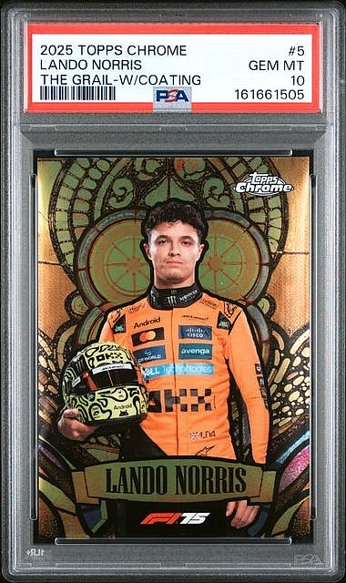 2025 Topps Chrome F1 Lando Norris The Grail 5 With Coating *POP 1* PSA 10 view 1