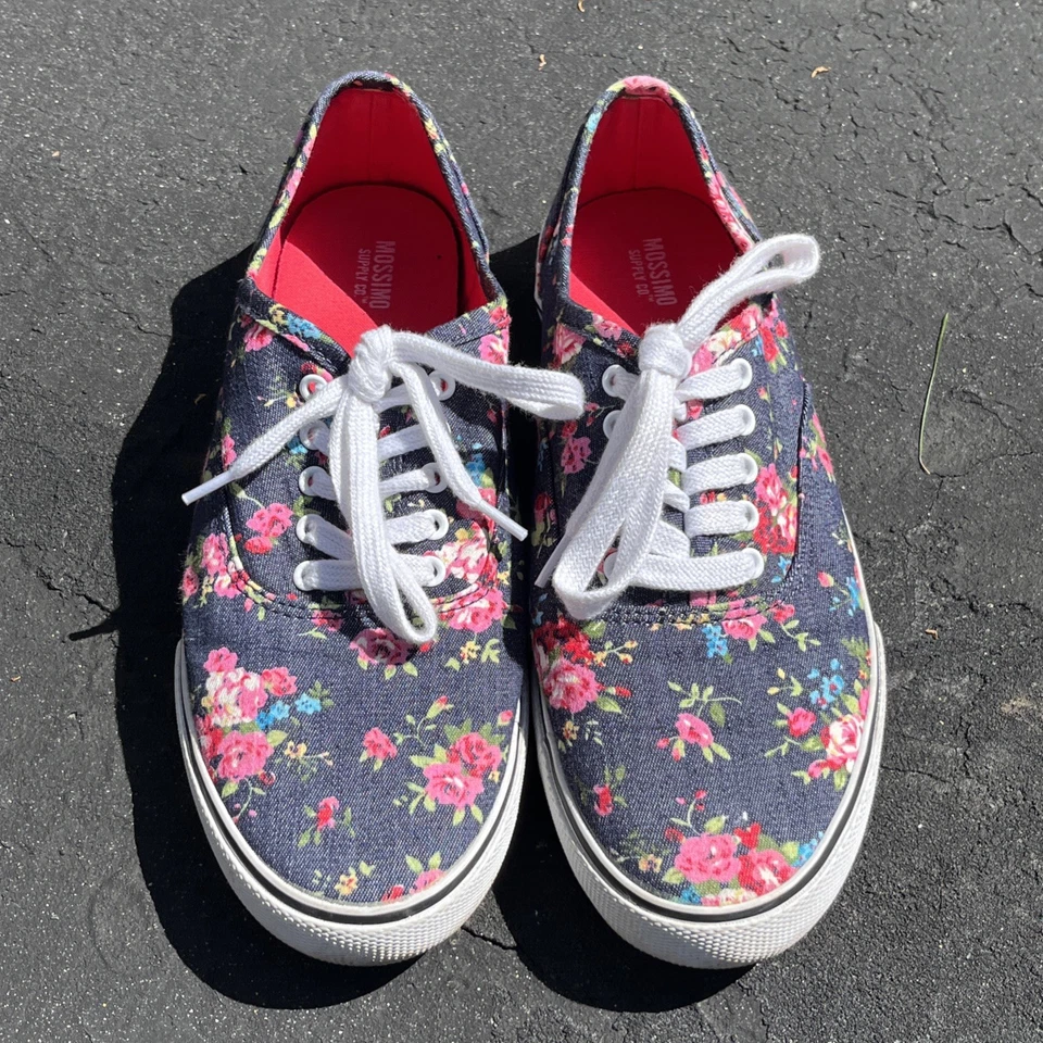 Zapatos sin cordones Mossimo Supply Co de lona floral para mujer talla 9 azul rosa con cordones Foto 2 de 4