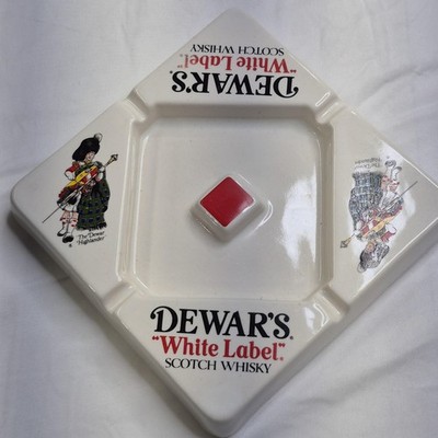 Vintage Dewar's White Label Scotch Whisky Ceramic Bar Ashtray Highlander White