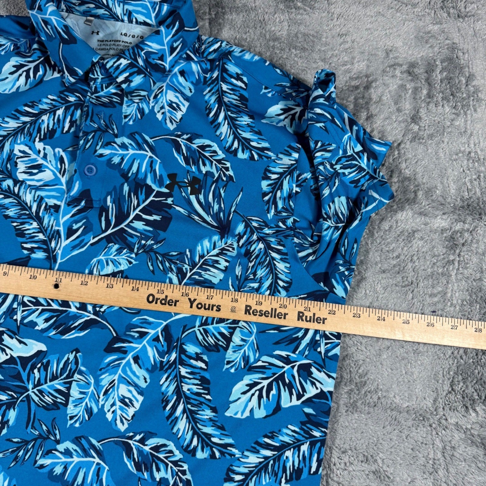 Under Armour The Playoff Polo Performance Men's Large Blue Tropical Leaf Print thumbnail 5