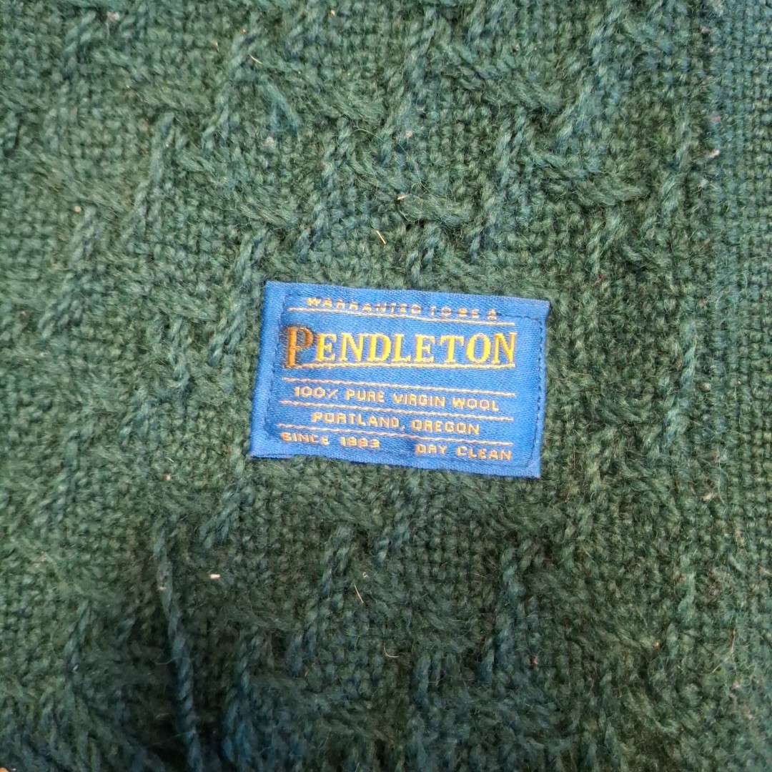 Pendleton 100% Virgin Wool Dark Green Throw Blank… - image 7