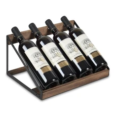 Wine Rack 4 Bottle Storage Countertop, Wooden Holder Shelf Organizer for Kitc...