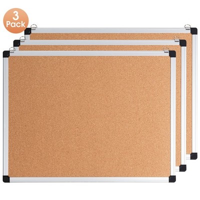 3 Pack 24'' x 18'' Wall Mounted Notice Board Cork Bulletin Board Stylish Aluminium