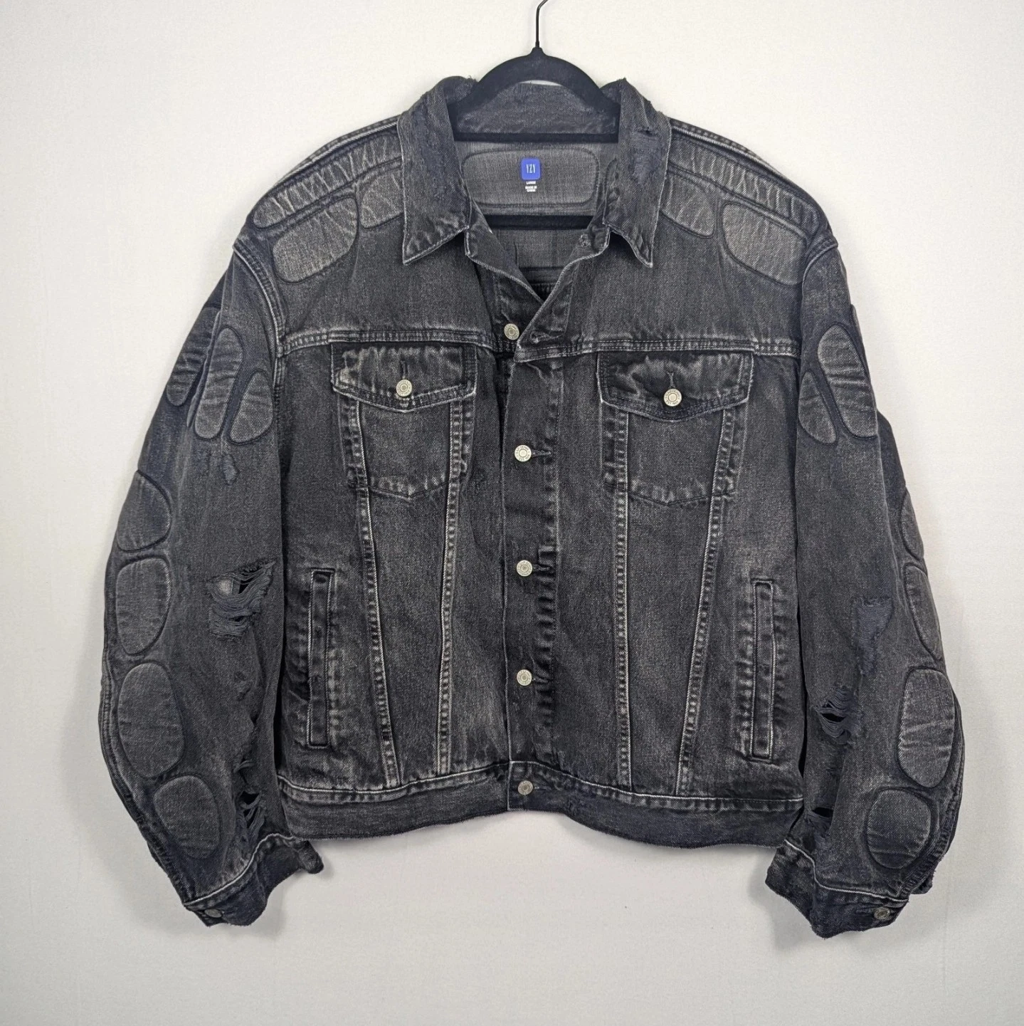 Yeezy Gap Balenciaga Giacca Denim Imbottita Distressed Nera Taglia L Nuova in Borsa
