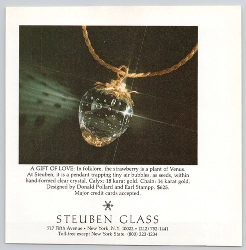 Steuben Glass Strawberry Pendant Donald Pollard Earl Stampp NY 1979 Print Ad