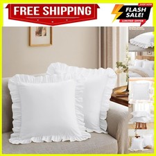 Ruffle Euro Pillow Covers, White, 26x26 Inches, 2 Pack Square Pillow Cases,...