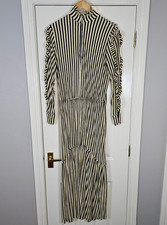 Zara Trafaluc Striped Zipper Mock Neck Maxi Sheer Dress Women