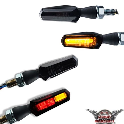GERMANY MOTORSPORTS LED Motorrad Blinker Komplett Set Cob für vorn und hinten getönt e-geprüft 12V