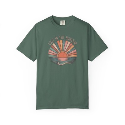 Sunset Shirt, Vintage Coastal Graphic Tee, Lost in the Horizon Beach
