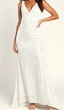 NWT Lulus White Lace Sleeveless Backless Maxi Wedding Gown Size M 10