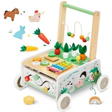 Wooden Baby Walker, Baby Push Walker, Adjustable Speed Baby Walker with Wheel...