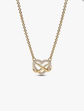 New Sparkling Infinity Heart Collier Pandora Necklace -Forever Love, 14k Plated