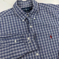 Ralph Lauren Classic Fit Mens Blue Large Plaid Button Down Shirt Red Pony Logo