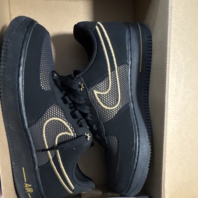 Nike Air Force 1 Fly Black Gold Suede Low Top Sneaker DM8077-001