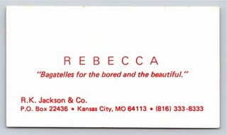 R.K. Jackson & Co Rebecca Bagatelles Kansas City MO Business Card Vintage