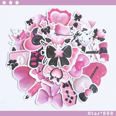 25 Kpop schwarz pink Vinyl Aufkleber für Laptop Handy Handwerk Sammelalbum Herzen Schleifen