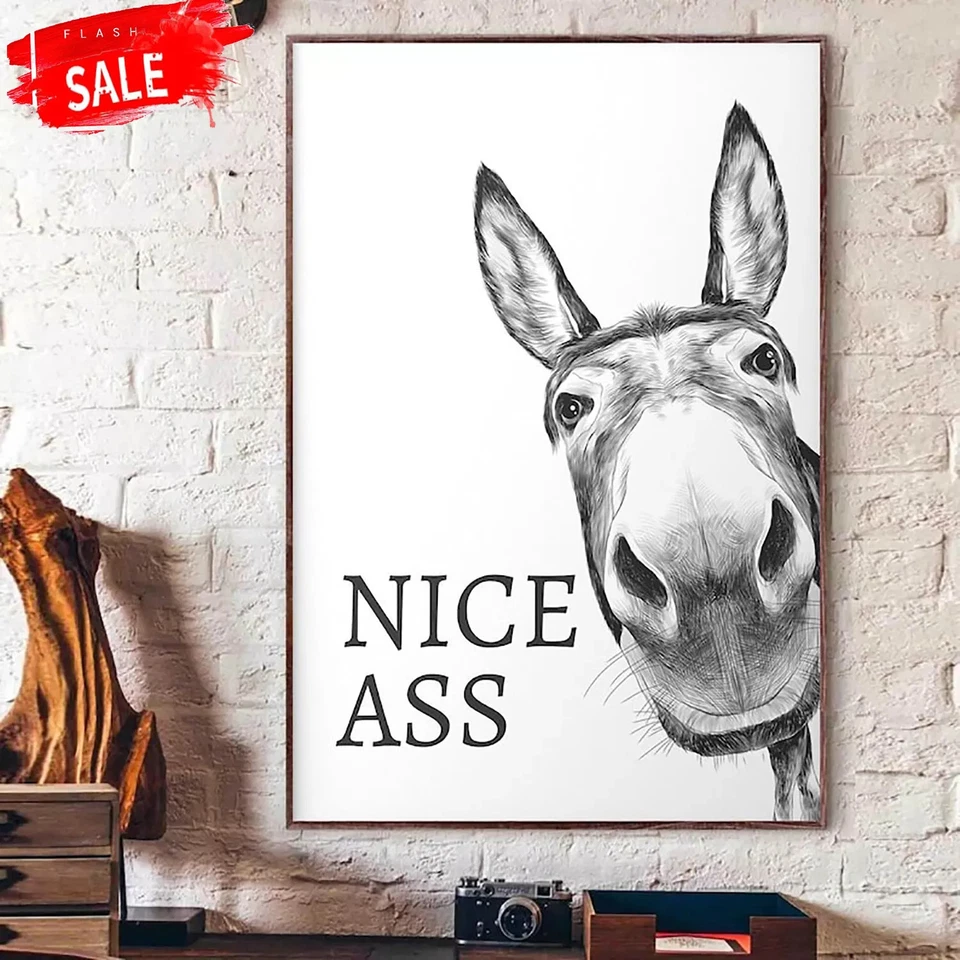 UNBRAND Donkey Nice Ass Bathroom Poster, Bathroom Funny Decor, Restroom Accessories, Fun