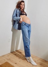 Current Elliot x Hatch Jeans Womens Blue The Boyfriend Maternity Destroyed 27