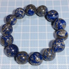Large Lapis Lazuli Bracelet Pyrite 14mm 15.5cm Round Ball Ultraviolet