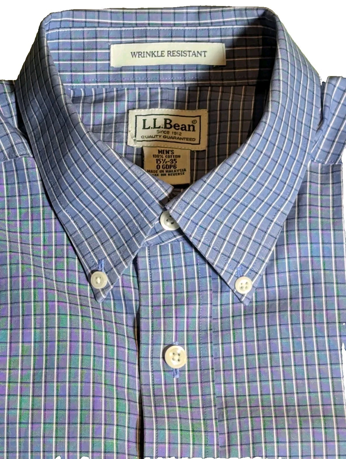 L L Bean Western Shirt Men Medium M Long Sleeve Cotton Collar Button Down
