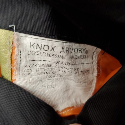 Knox Armory Jacket Mens L Flyers MA-1 Intermediate Black Orange Military Bomber - Picture 6 of 15