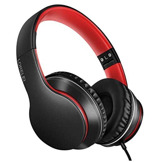 LORELEI X6 Foldable Lightweight Over-Ear Headphones with Mic in Black-Red-image