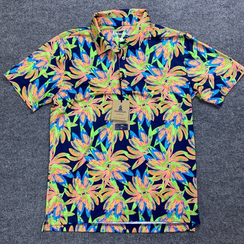 Chubbies The Ocean Flower Performance Men's Small Polo Shirt Orange Multi