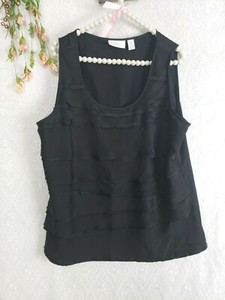 Chicos-3-Top-Black-Tank-top-sz-XL-1XWomens-Sleeveless-Tiered-Raw-Hem-blouse