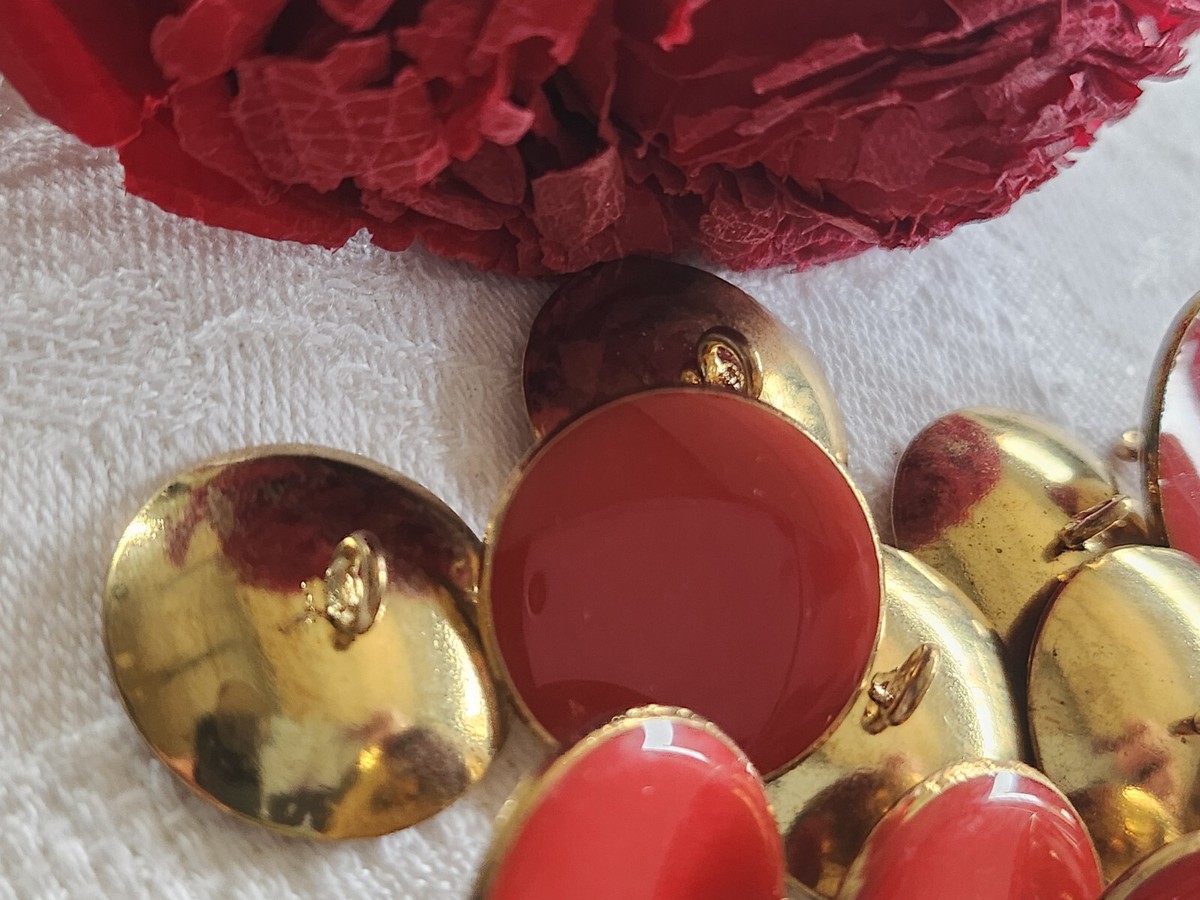 Lot De 6 Boutons Vintage En Métal Doré Cœur Violet - Pied 2,3 Cm, Occasion