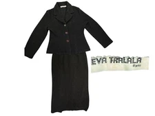 VTG Eva Tralala Suit Womens Jacket 36”C Pencil Skirt 30”W Set Blazer Brown PARIS