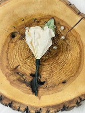 6 Real Touch 5 1 1/2" Boutonniere Vintage Cream Flower Groom Best Man