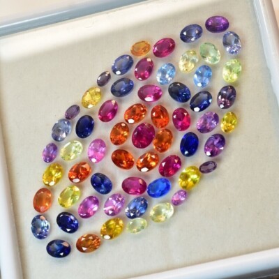 25 Pcs Natural Sapphire Mix Color Oval CERTIFIED Gemstone Lot 7x5 mm