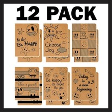 12 PACK Emoji Kraft Notebooks Lined Memo Pads Kids Travel Journal Set, 80pgs